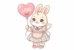 Kawaii style mama rabbit in floral dress clipart Product Image 1