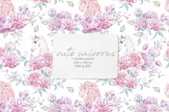 Watercolor unicorn seamless pattern. Pink peony wreath. Product Image 1