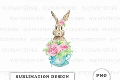 Bunny and Tea Cups Sublimation download PNG Product Image 1