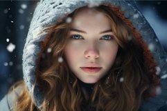 Winter portrait of a young woman with snowflakes Product Image 1