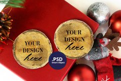 2 Wood slices Mockup, Two Wood Christmas Ornaments Mockup Product Image 1