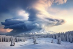 Enigmatic winter sunrise over snowy mountain landscape Product Image 1