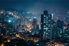 Modern city skyline illuminating the night with glowing wind Product Image 1