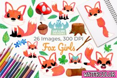 Fox Girls Watercolor Clipart, Instant Download Vector Art Product Image 1