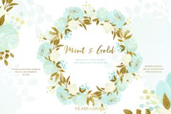 Mint and Gold. Watercolor floral clipart. Product Image 3