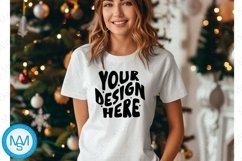 Bella Canvas 3001 Christmas, Woman white Tshirt Mockup Product Image 1