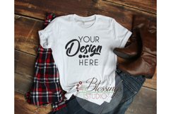 Fall Flat Lay Mockup Bella Canvas 3001 White T-shirt Mock Up Product Image 1