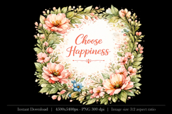 Choose Happiness Floral PNG Sublimation Design Product Image 1