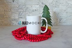White Mug Mock up, Christmas, 15 oz cup flatlay image Product Image 1