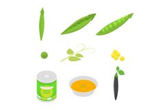 Peas icons set, isometric style Product Image 1