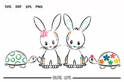 Bunny Rabbits and Tortoises SVG / DXF / EPS / PNG files Product Image 1