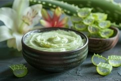 Bowl of organic aloe vera hand cream being displayed with fr Product Image 1