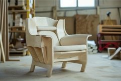 Modern plywood lounge chair in a workshop setting Product Image 1