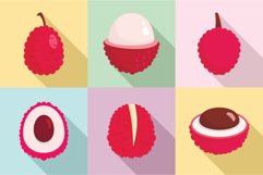 Lychees icons set, flat style Product Image 1