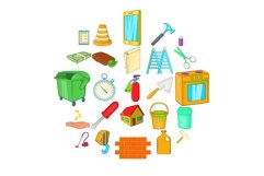 Repaired facade icons set, cartoon style Product Image 1