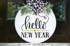 Hello New Year SVG | New Year's SVG | Farmhouse Round Sign S Product Image 1