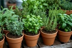 Lush Aromatic potted herbs. Generate Ai Product Image 1