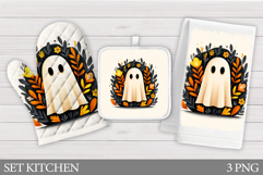 Halloween Ghost Oven Mitt. Ghost Kitchen Towel Design Product Image 1