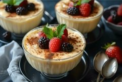 Elegant berry topped dessert in ramekins Product Image 1
