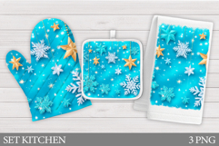 Snowflakes Oven Mitt Design. Christmas Square Pot Holder Product Image 1