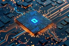 Cpu processing data with padlock symbol showing cybersecurit Product Image 1