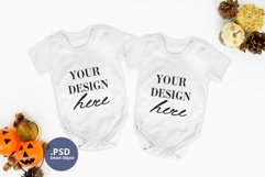 Halloween twin baby bodysuit mockup, 2 baby bodysuits mockup Product Image 1