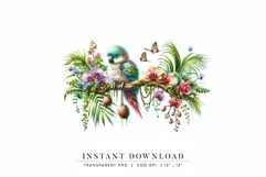 Tropical Floral Parrot Clipart PNG, Instant Download Product Image 1