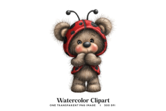 Cute Ladybug Costume Bear Watercolor Clipart Product Image 1