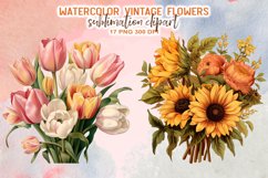 Vintage Flowers Watercolor Clipart Product Image 9