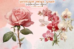 Vintage Flower Watercolor Sublimation Clipart Product Image 9