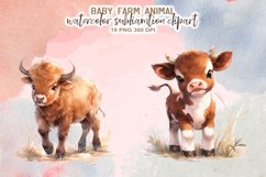 Watercolor Baby Farm Animals Sublimation Clipart Product Image 9