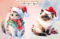 Watercolor Christmas Cat Sublimation Clipart Product Image 9