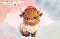 Cute Christmas Highland Cow Watercolor Clipart Product Image 9