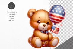 Patriotic clipart, Teddy bear clipart, Summer clipart Product Image 1