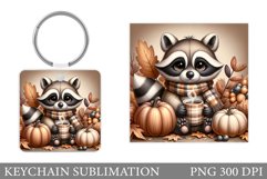 Fall Raccoon Keychain Design. Fall Keychain Sublimation Product Image 1