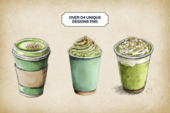 Cinnamon Matcha Latte Clipart Bundle 4 PNG Product Image 3