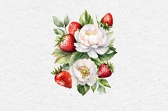 Watercolor Peonies and Strawberries, PNG Product Image 2