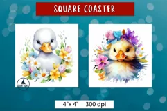 Cute Duck png | Watercolor animal flowers coaster Product Image 2