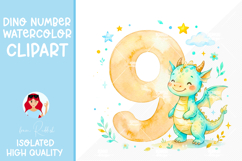 Dinosaur Number 9 Watercolor Clipart, Baby nursery design Product Image 1