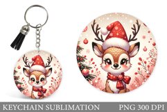 Cute Deer Keychain Design. Christmas Keychain Sublimation Product Image 1