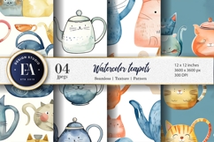 Cute Hand-Painted Teapots Watercolor Pattern Digital Paper Product Image 1