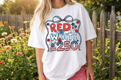 Red White &amp; 250 retro Doodle PNG T-Shirt|4th of July PNG Product Image 9