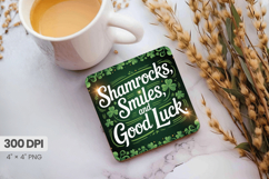 Shamrocks Smiles and Good Luck Square Coaster PNG Sublimatio Product Image 1