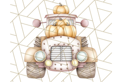 Fall Tractor Clipart PNG, Vintage Tractors With Pumpkins Product Image 5