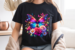 Crystal Butterfly PNG, Vibrant Pink Rose Floral Sublimation Product Image 8