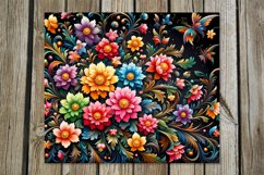 Flowers, black background | folk tumbler Sublimation designs Product Image 9