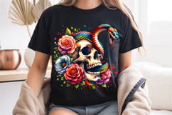 Floral Snake Skull PNG Gothic Halloween Sublimation Design Product Image 8
