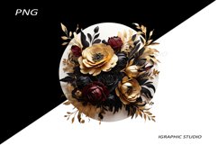 Black and Gold Flowers PNG, Watercolor Floral, Bouquet Product Image 1