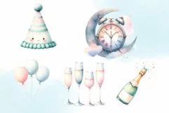 26 Happy New Year 2024 Clipart Watercolor Illustration Product Image 9