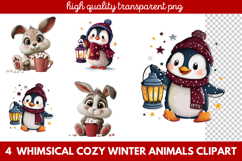 Whimsical Cozy Winter Animals Clipart | Cute Snowy Forest Product Image 1